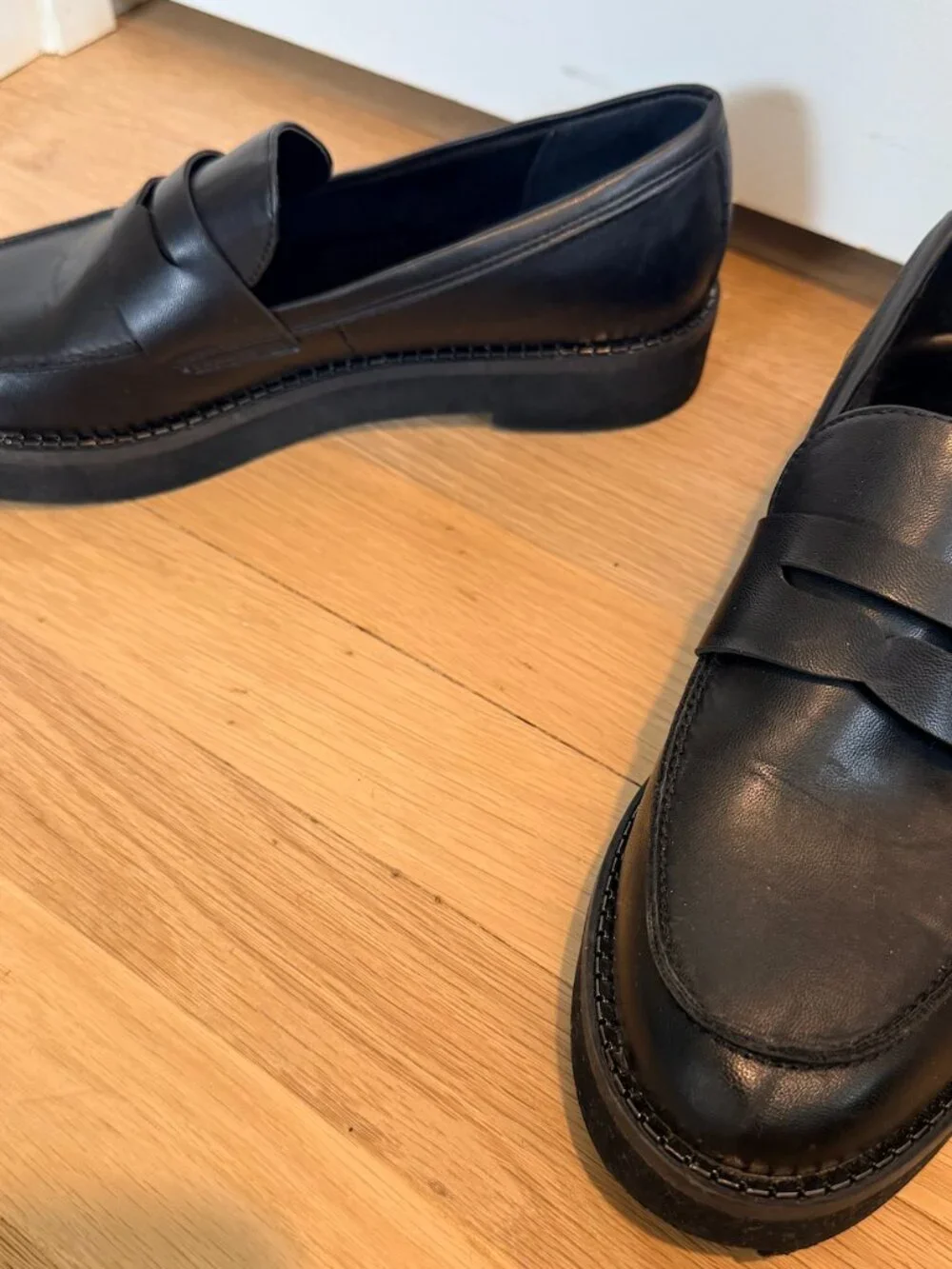 BCBGeneration Black Leather Platform Penny Loafers